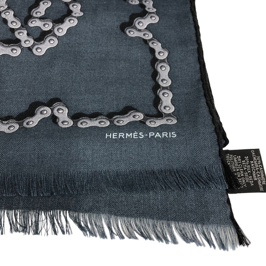 HERMES Stall Cashmere, Silk Navy Cheval Dechaine Women Used Authentic