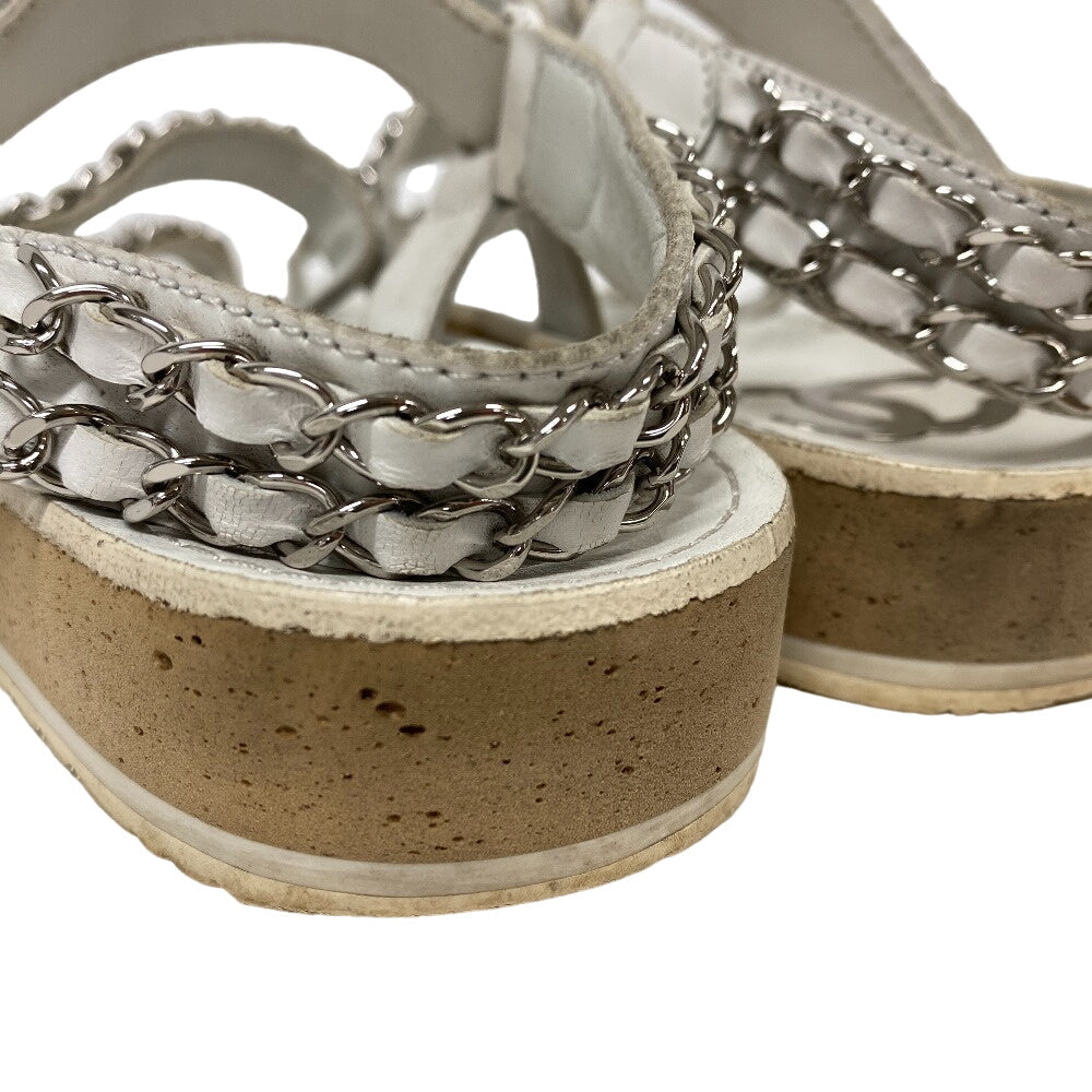 CHANEL Sandals leather white Chain Velcro Strap Matrasse COCO Mark Women Size unknown Used Authentic