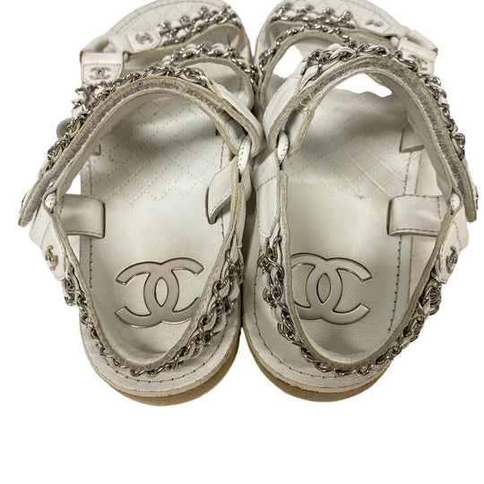 CHANEL Sandals leather white Chain Velcro Strap Matrasse COCO Mark Women Size unknown Used Authentic