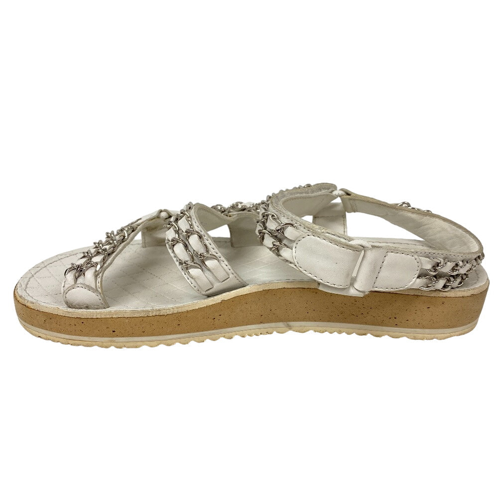 CHANEL Sandals leather white Chain Velcro Strap Matrasse COCO Mark Women Size unknown Used Authentic