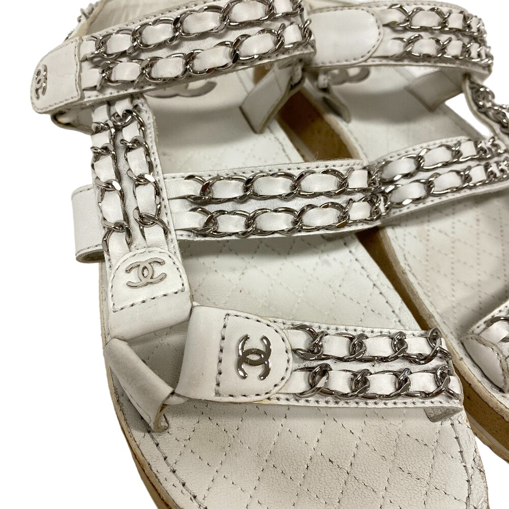 CHANEL Sandals leather white Chain Velcro Strap Matrasse COCO Mark Women Size unknown Used Authentic
