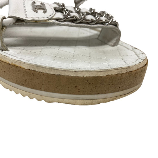 CHANEL Sandals leather white Chain Velcro Strap Matrasse COCO Mark Women Size unknown Used Authentic