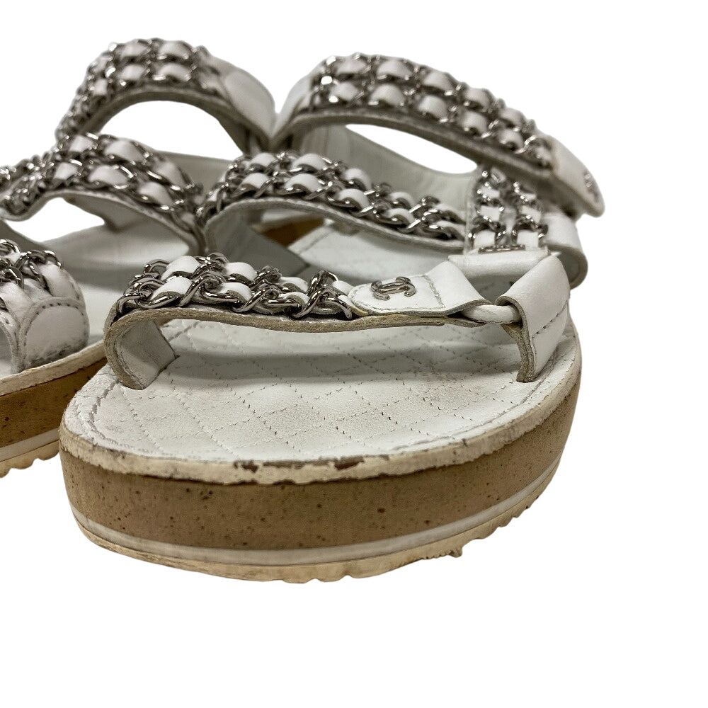 CHANEL Sandals leather white Chain Velcro Strap Matrasse COCO Mark Women Size unknown Used Authentic