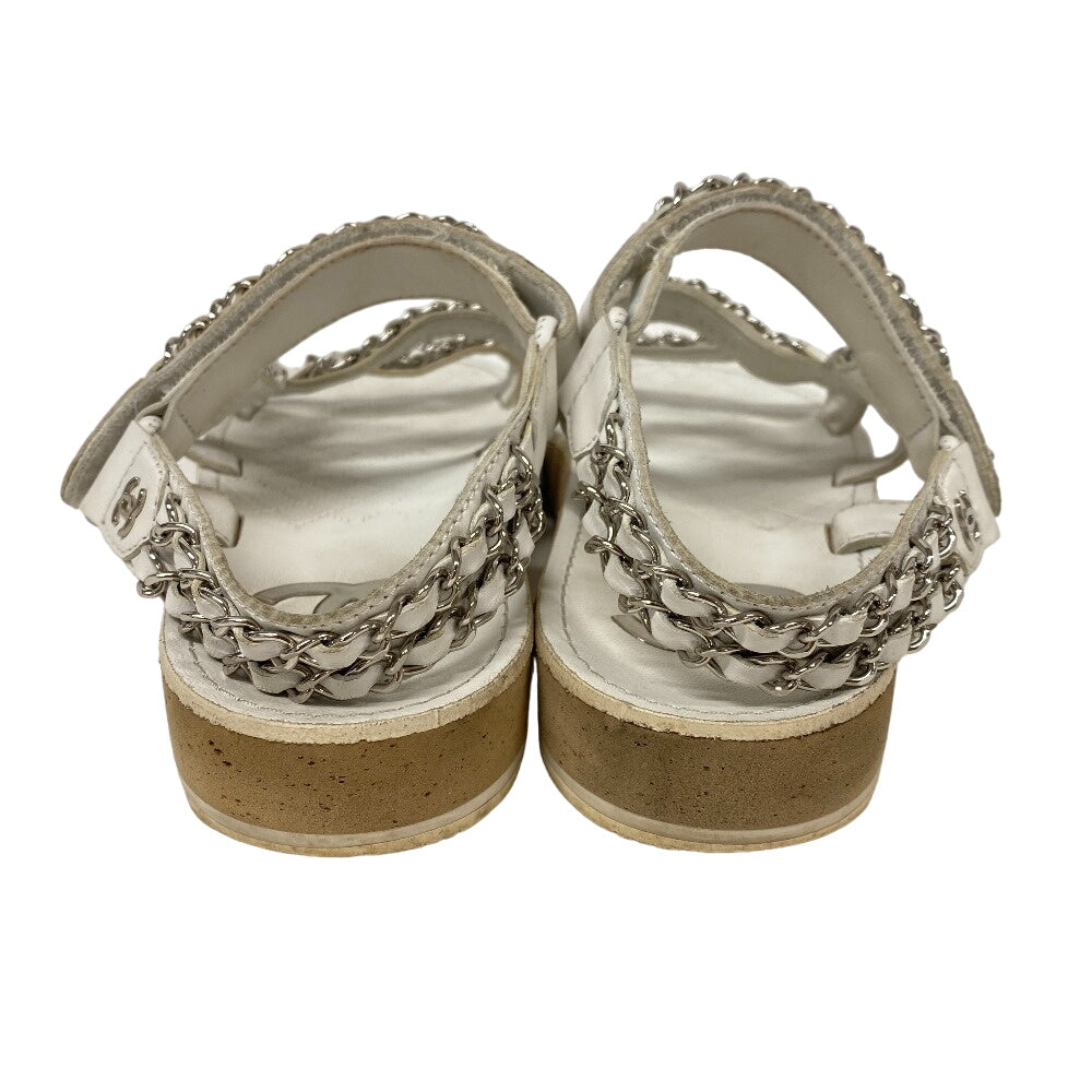 CHANEL Sandals leather white Chain Velcro Strap Matrasse COCO Mark Women Size unknown Used Authentic