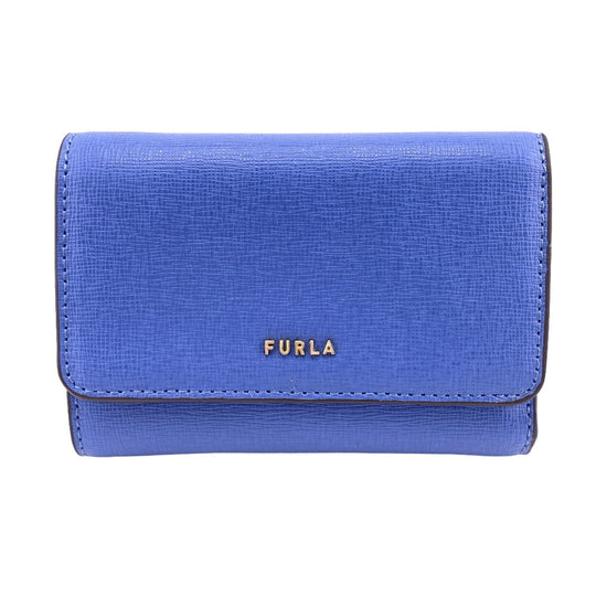 Furla Tri-fold wallet PCZ0UNO leather blue Compact wallet Zip logo Women Used Authentic