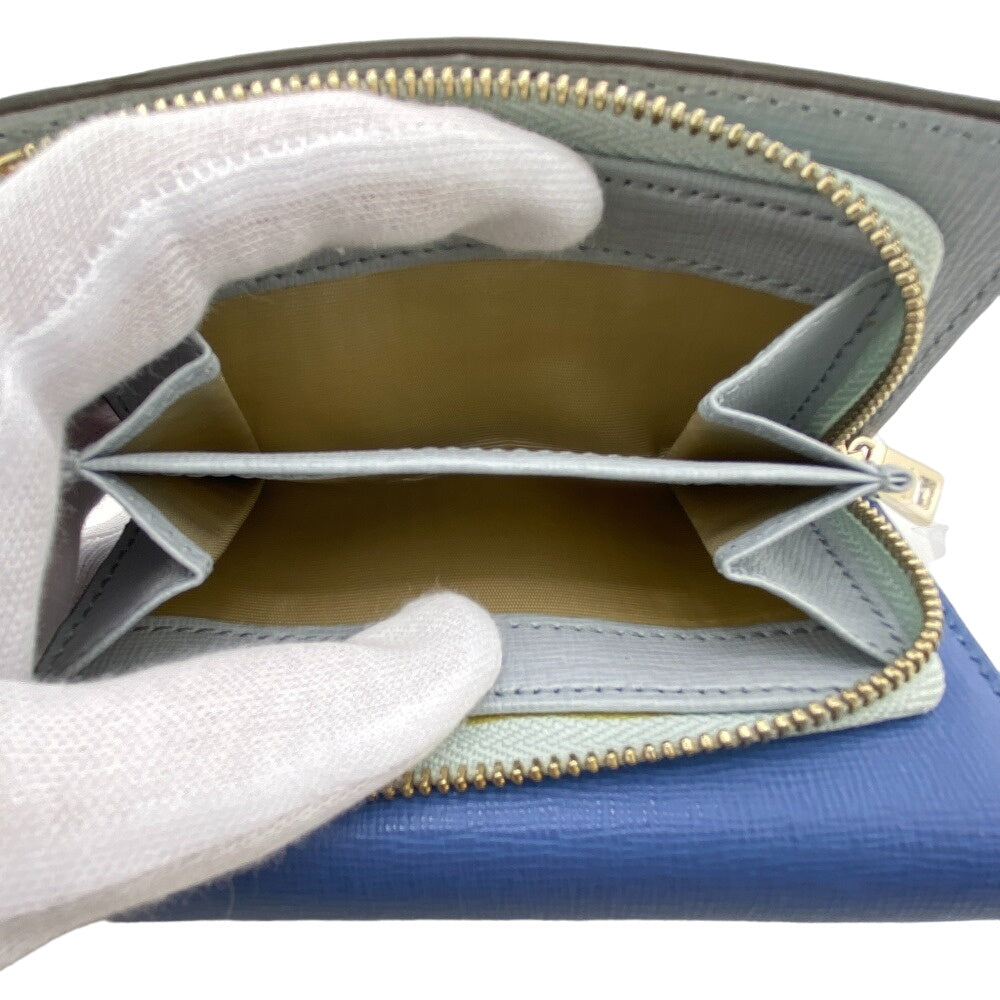 Furla Tri-fold wallet PCZ0UNO leather blue Compact wallet Zip logo Women Used Authentic