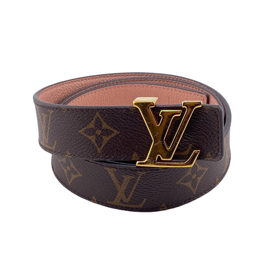 LOUIS VUITTON belt M0321 PVC, Leather Brown Monogram Sunture LV Initial Women 80/32 Used Authentic