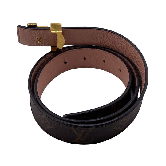 LOUIS VUITTON belt M0321 PVC, Leather Brown Monogram Sunture LV Initial Women 80/32 Used Authentic