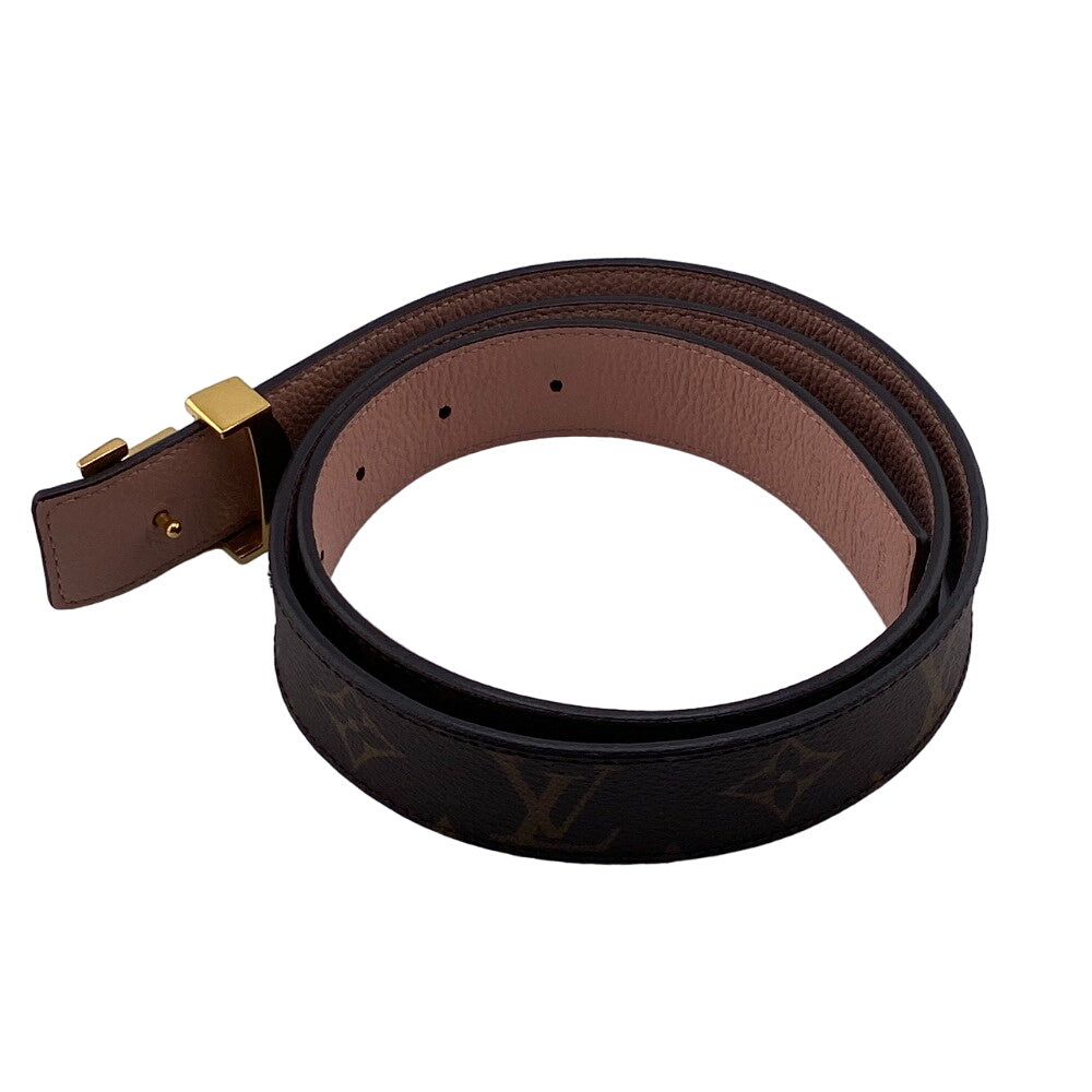 LOUIS VUITTON belt M0321 PVC, Leather Brown Monogram Sunture LV Initial Women 80/32 Used Authentic