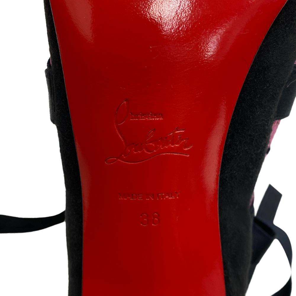 Christian Louboutin pumps suede black Mesh x suede Open toe pumps Women 38 Used Authentic
