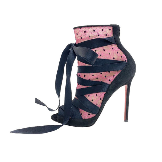Christian Louboutin pumps suede black Mesh x suede Open toe pumps Women 38 Used Authentic