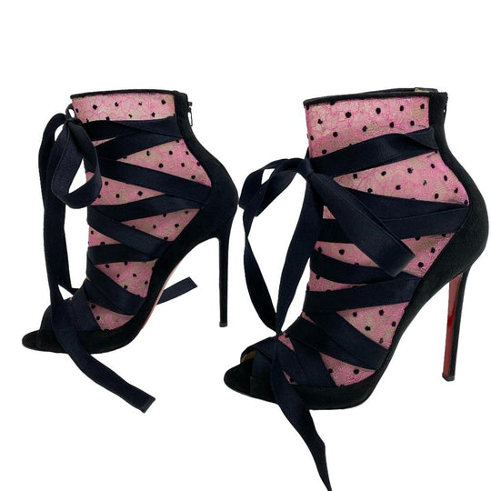 Christian Louboutin pumps suede black Mesh x suede Open toe pumps Women 38 Used Authentic
