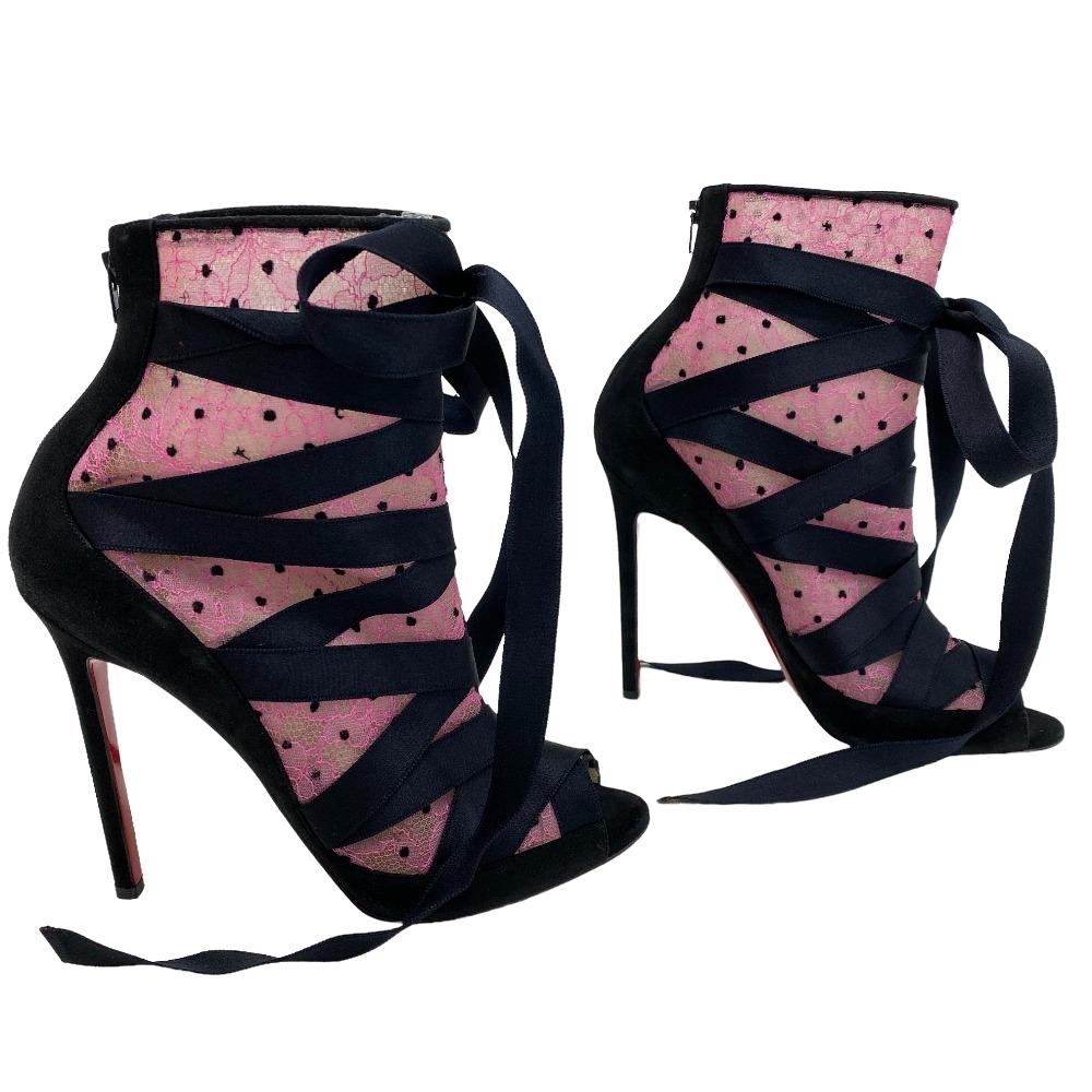 Christian Louboutin pumps suede black Mesh x suede Open toe pumps Women 38 Used Authentic