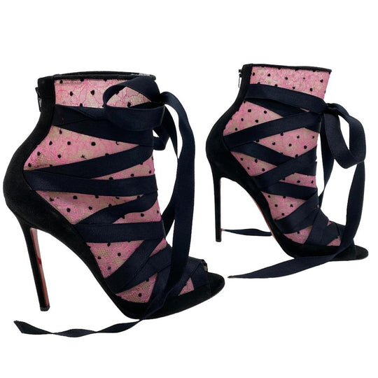 Christian Louboutin pumps suede black Mesh x suede Open toe pumps Women 38 Used Authentic
