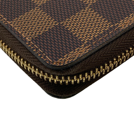 LOUIS VUITTON Long Wallet Purse N60534 leather Brown Zip Around Damier Portefeuille Clemence Women Used Authentic