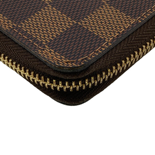 LOUIS VUITTON Long Wallet Purse N60534 leather Brown Zip Around Damier Portefeuille Clemence Women Used Authentic