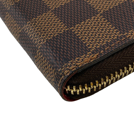 LOUIS VUITTON Long Wallet Purse N60534 leather Brown Zip Around Damier Portefeuille Clemence Women Used Authentic
