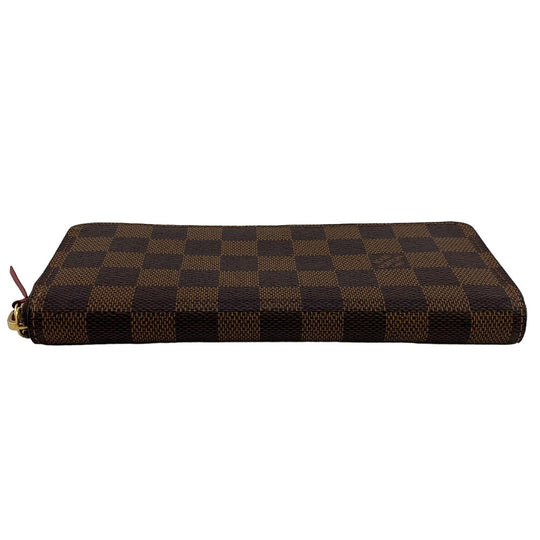 LOUIS VUITTON Long Wallet Purse N60534 leather Brown Zip Around Damier Portefeuille Clemence Women Used Authentic