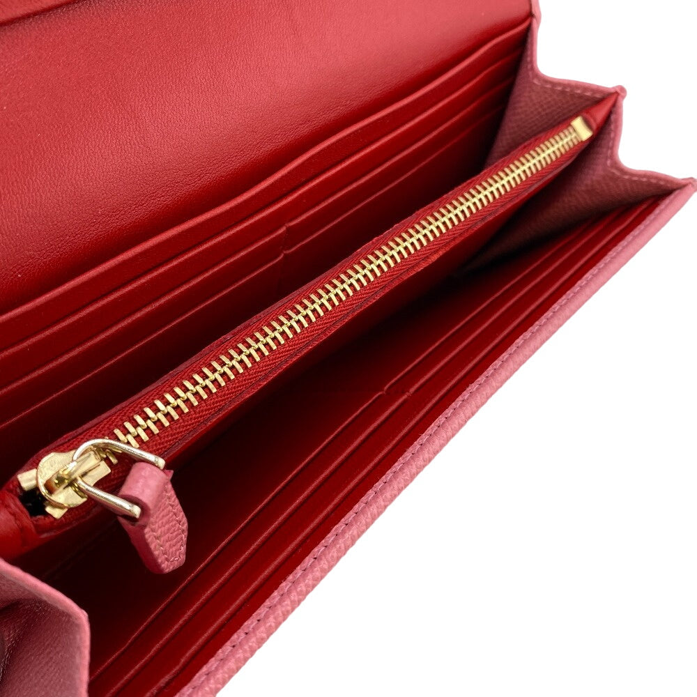 BVLGARI Long Wallet Purse leather pink Logo clip Women Used Authentic