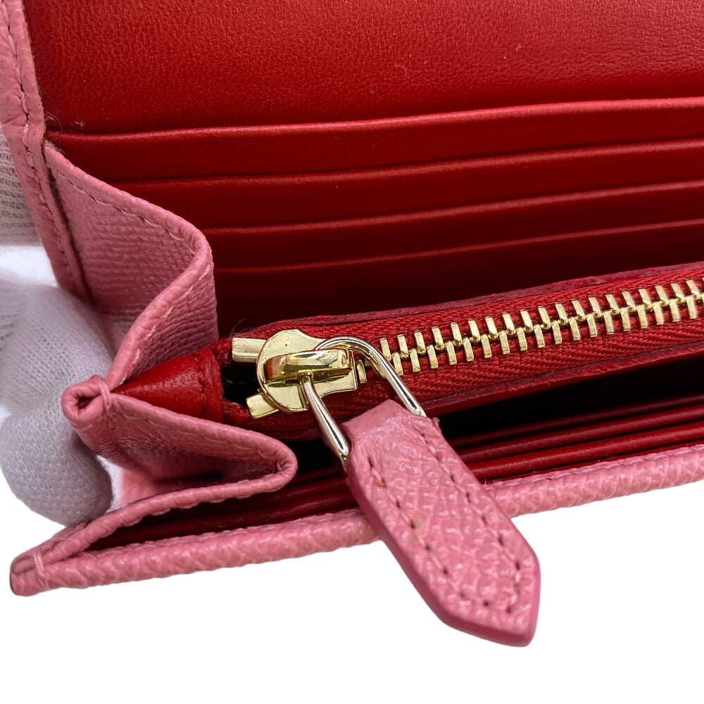 BVLGARI Long Wallet Purse leather pink Logo clip Women Used Authentic