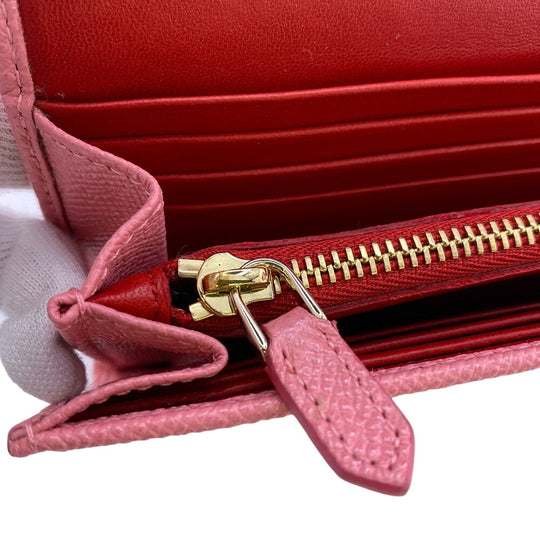 BVLGARI Long Wallet Purse leather pink Logo clip Women Used Authentic