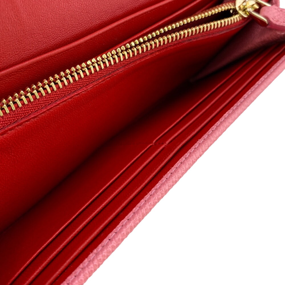 BVLGARI Long Wallet Purse leather pink Logo clip Women Used Authentic