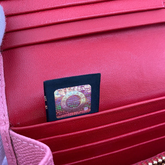 BVLGARI Long Wallet Purse leather pink Logo clip Women Used Authentic