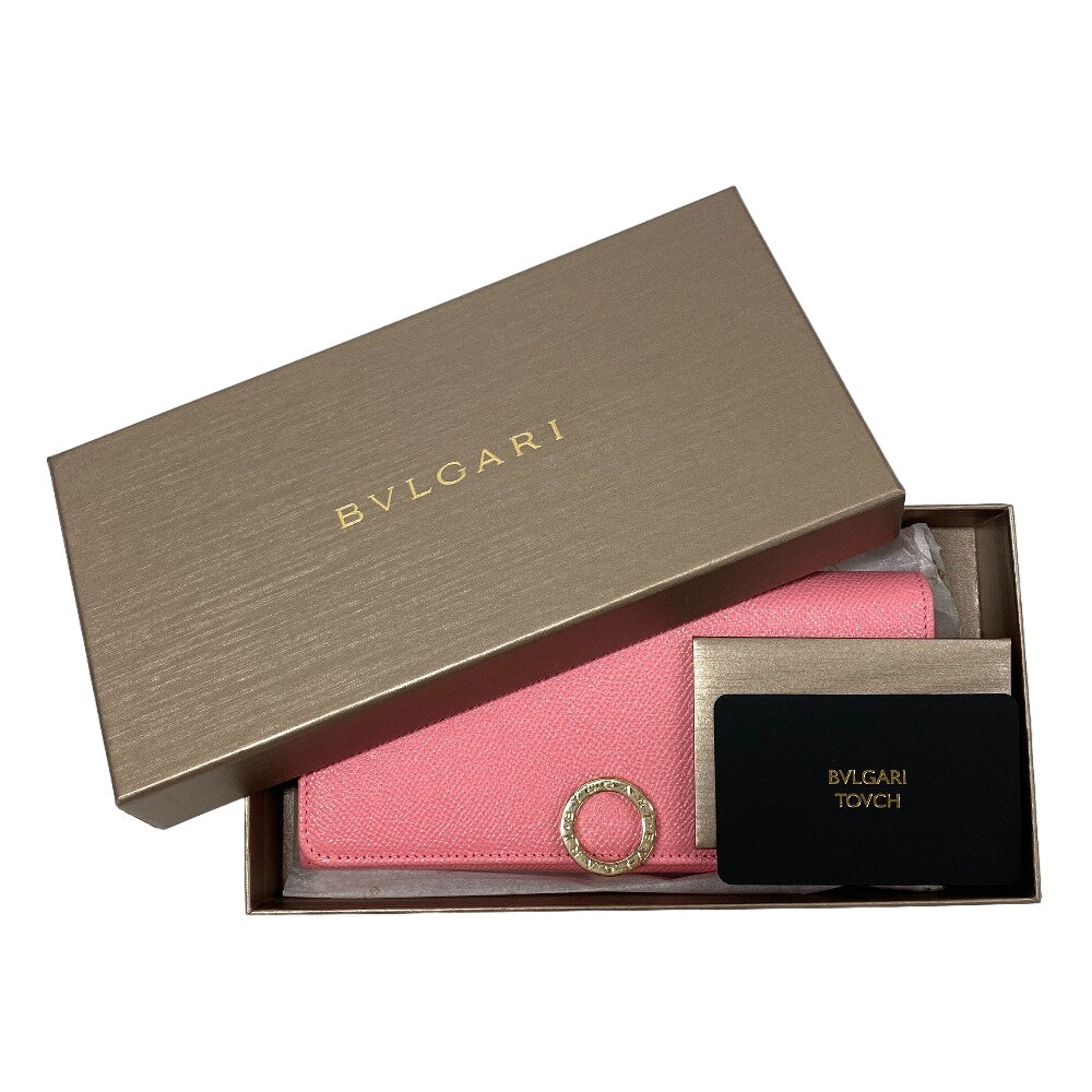 BVLGARI Long Wallet Purse leather pink Logo clip Women Used Authentic