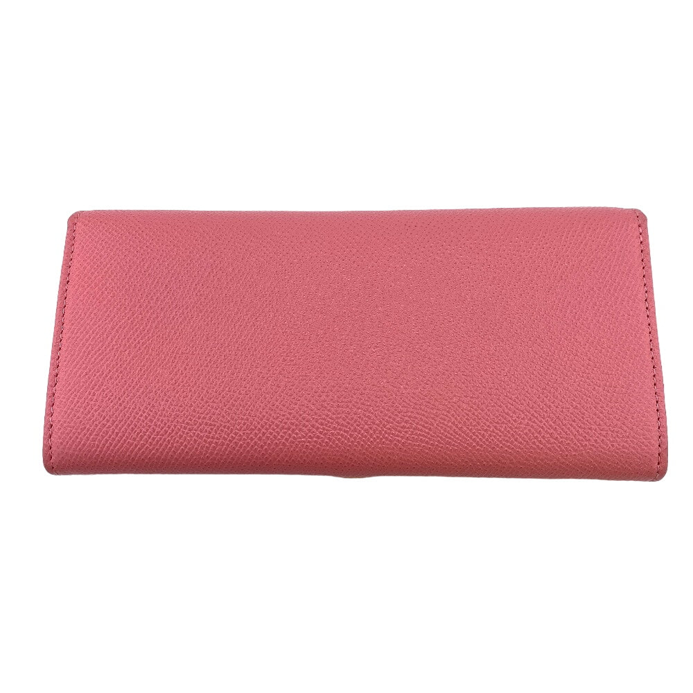 BVLGARI Long Wallet Purse leather pink Logo clip Women Used Authentic