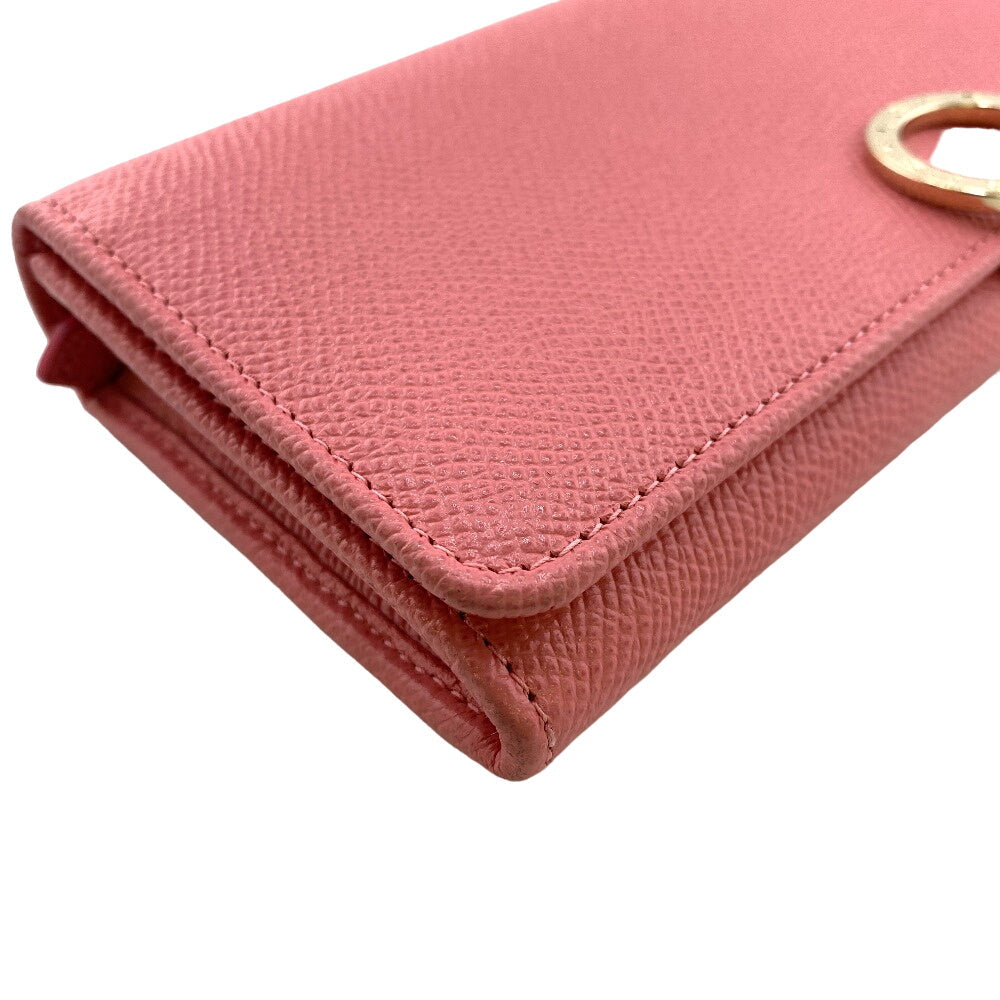 BVLGARI Long Wallet Purse leather pink Logo clip Women Used Authentic