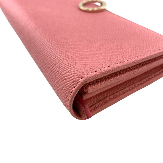 BVLGARI Long Wallet Purse leather pink Logo clip Women Used Authentic