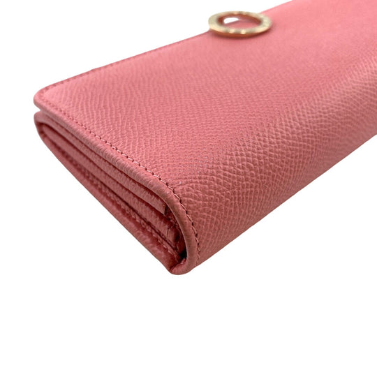 BVLGARI Long Wallet Purse leather pink Logo clip Women Used Authentic
