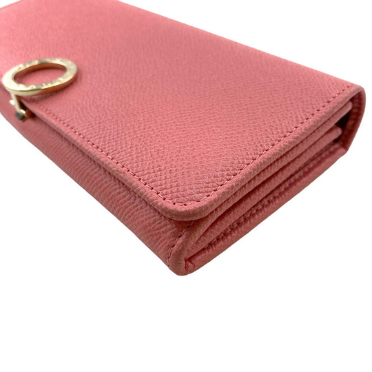 BVLGARI Long Wallet Purse leather pink Logo clip Women Used Authentic