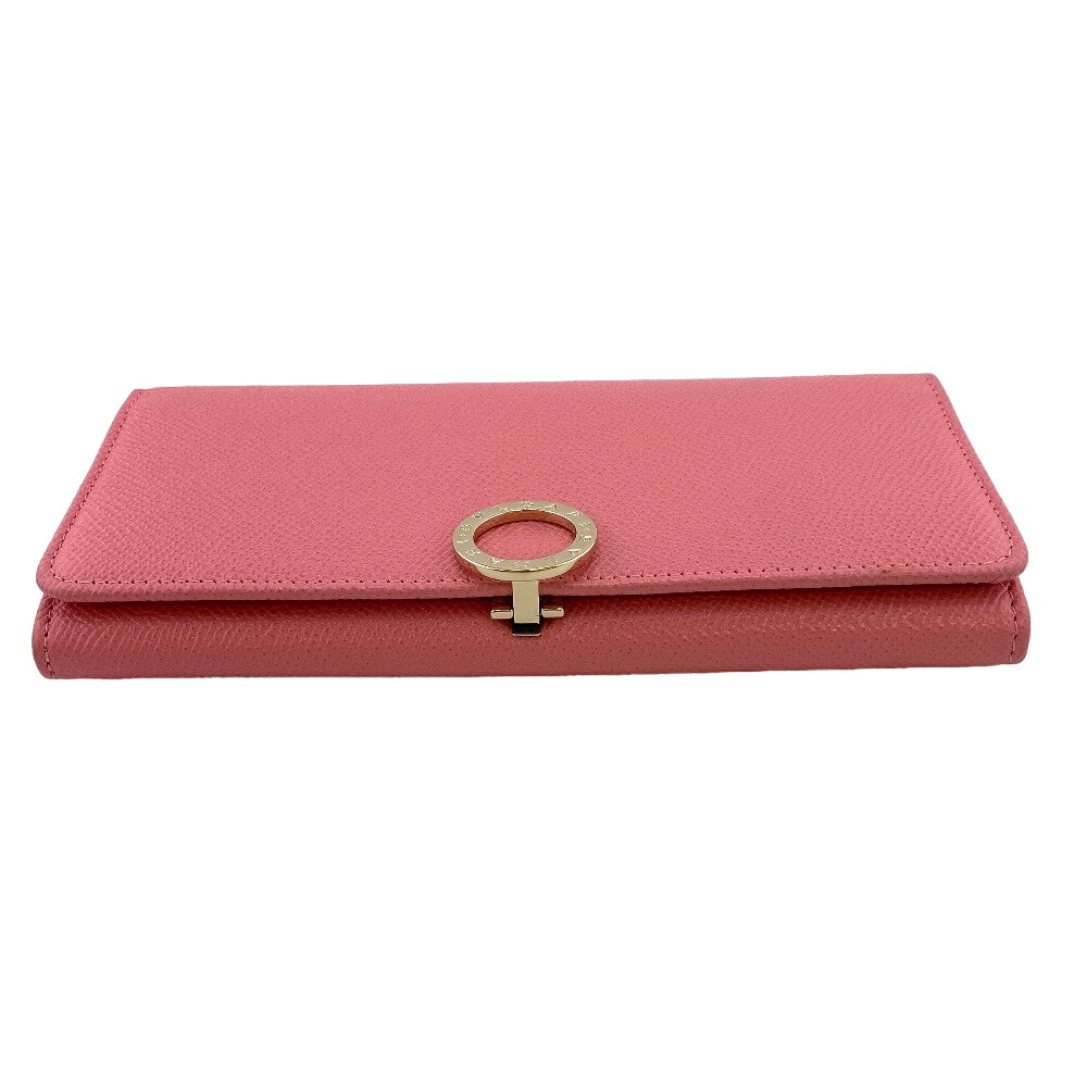 BVLGARI Long Wallet Purse leather pink Logo clip Women Used Authentic