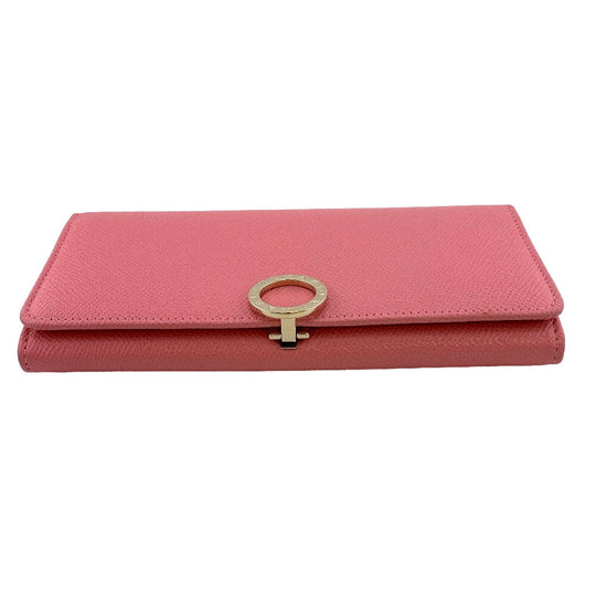 BVLGARI Long Wallet Purse leather pink Logo clip Women Used Authentic