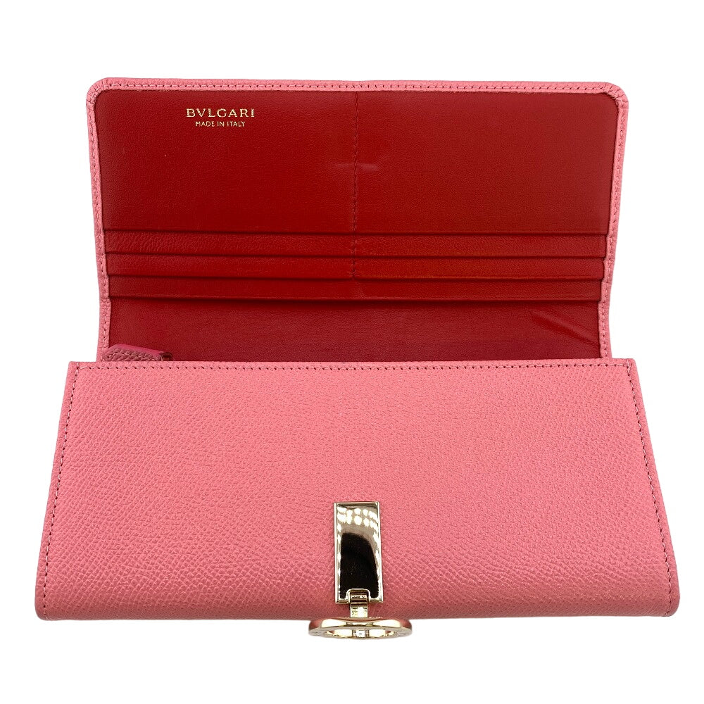 BVLGARI Long Wallet Purse leather pink Logo clip Women Used Authentic