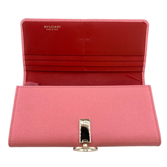 BVLGARI Long Wallet Purse leather pink Logo clip Women Used Authentic