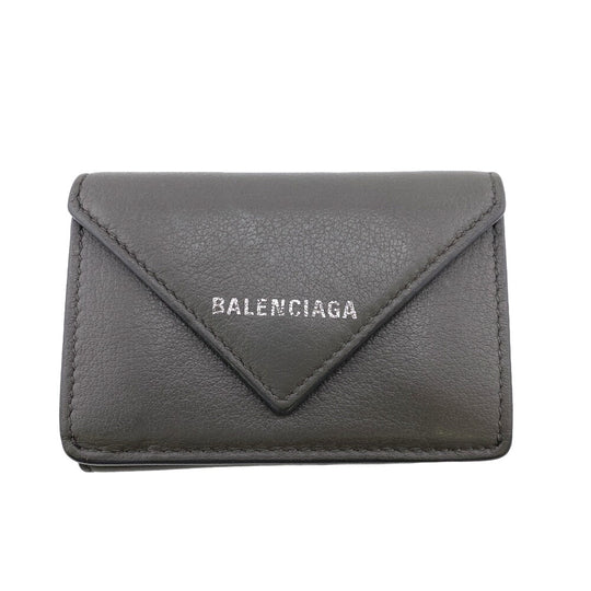 BALENCIAGA Tri-fold wallet 391446 leather gray Paper mini Women Used Authentic