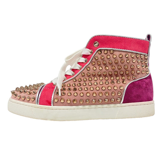 Christian Louboutin sneakers Leather, Suede pink High cut Spike studs Women 36.5 Used Authentic