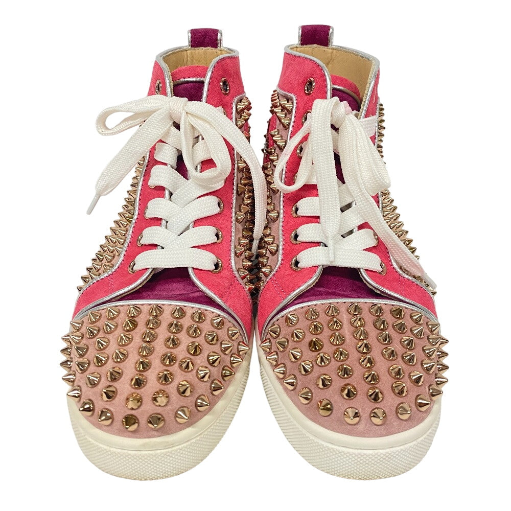 Christian Louboutin sneakers Leather, Suede pink High cut Spike studs Women 36.5 Used Authentic