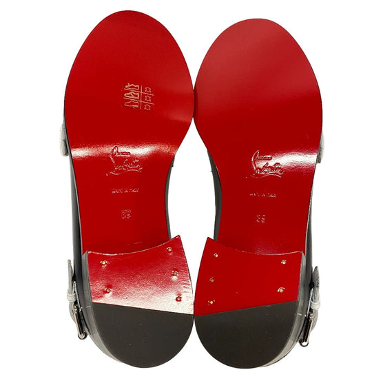 Christian Louboutin loafers leather black 39 logo strap MONMOC DONNA Women 39 Used Authentic