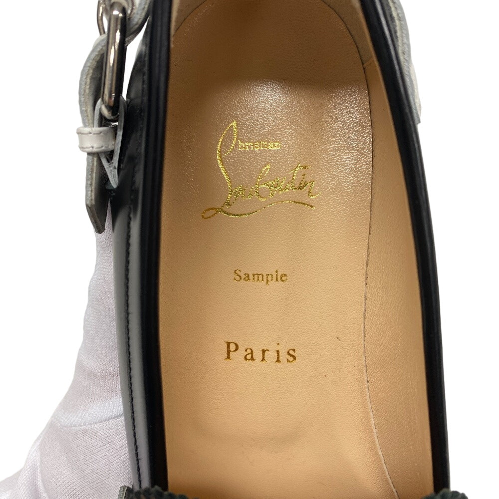 Christian Louboutin loafers leather black 39 logo strap MONMOC DONNA Women 39 Used Authentic