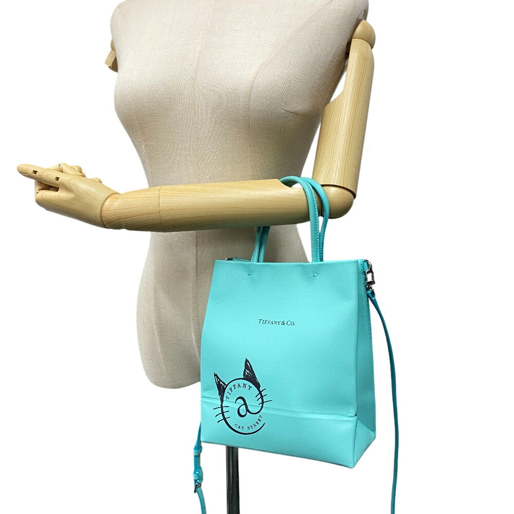 TIFFANY&Co. Tote Bag leather Turquoise 2WAY Shoulder Mini Shopping Tote Cat street Women Used Authentic