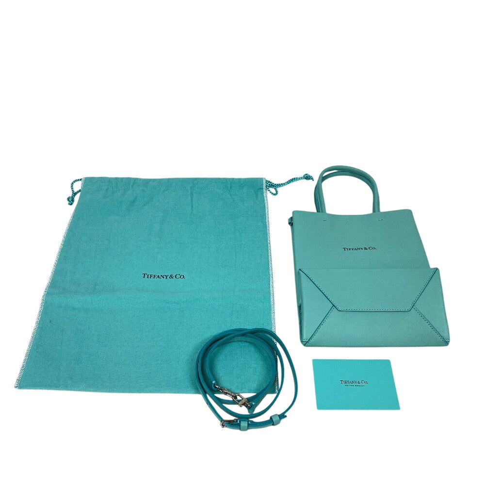 TIFFANY&Co. Tote Bag leather Turquoise 2WAY Shoulder Mini Shopping Tote Cat street Women Used Authentic