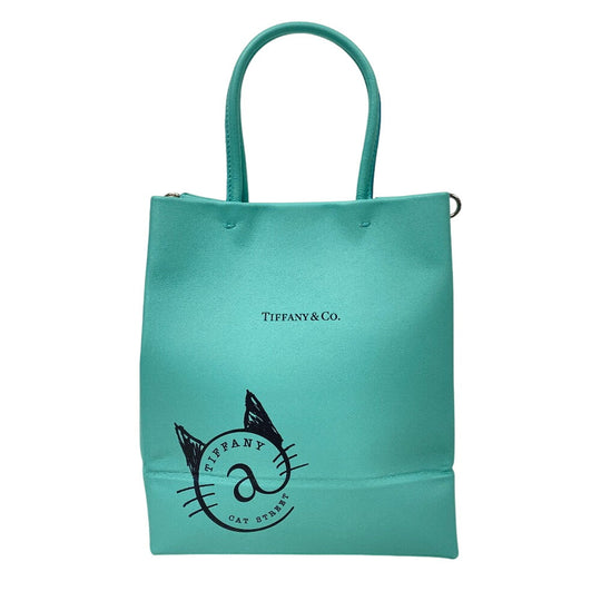 TIFFANY&Co. Tote Bag leather Turquoise 2WAY Shoulder Mini Shopping Tote Cat street Women Used Authentic