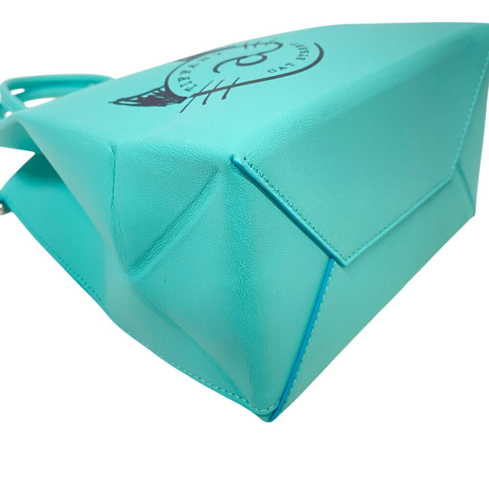 TIFFANY&Co. Tote Bag leather Turquoise 2WAY Shoulder Mini Shopping Tote Cat street Women Used Authentic