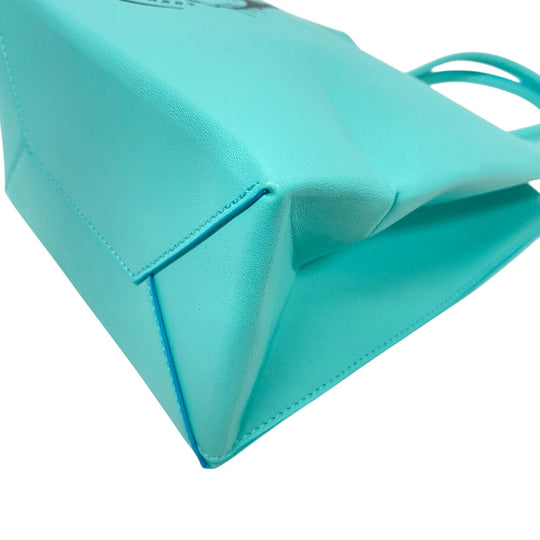 TIFFANY&Co. Tote Bag leather Turquoise 2WAY Shoulder Mini Shopping Tote Cat street Women Used Authentic