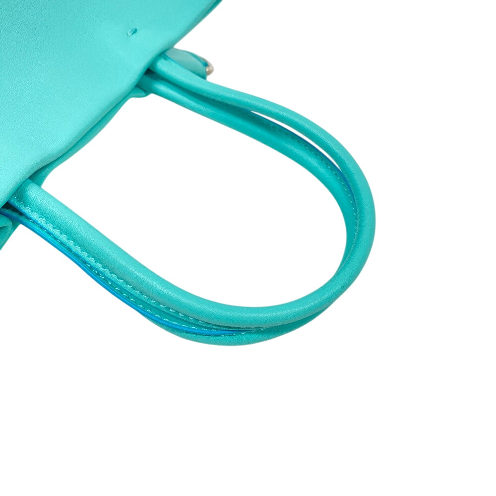 TIFFANY&Co. Tote Bag leather Turquoise 2WAY Shoulder Mini Shopping Tote Cat street Women Used Authentic