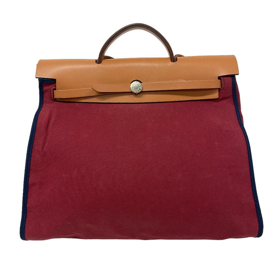 HERMES Handbag Leather, Canvas Brown 2WAY Shoulder Bag Herbag Zip MM Women Used Authentic