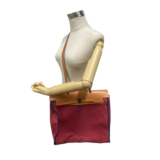 HERMES Handbag Leather, Canvas Brown 2WAY Shoulder Bag Herbag Zip MM Women Used Authentic